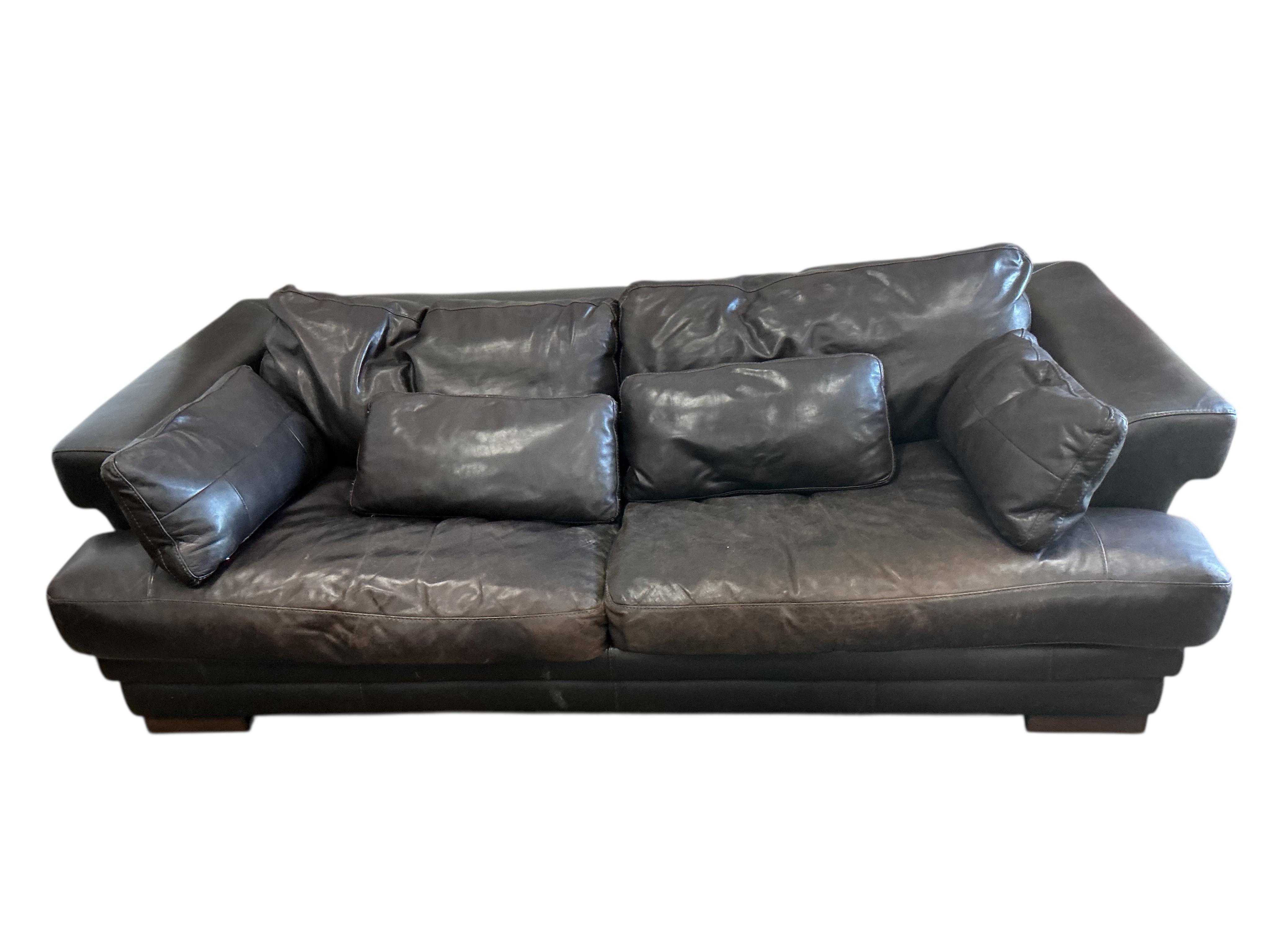 A contemporary Incanto Italian brown leather settee, width 240cm, depth 114cm, height 70cm